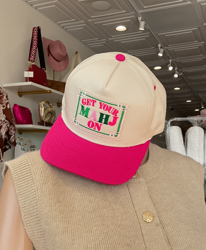 Trucker Hat- Get Your Mahj On- Hot pink Brim