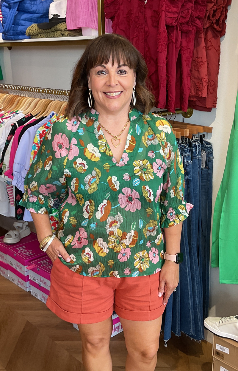 THML Green Fall Floral Blouse