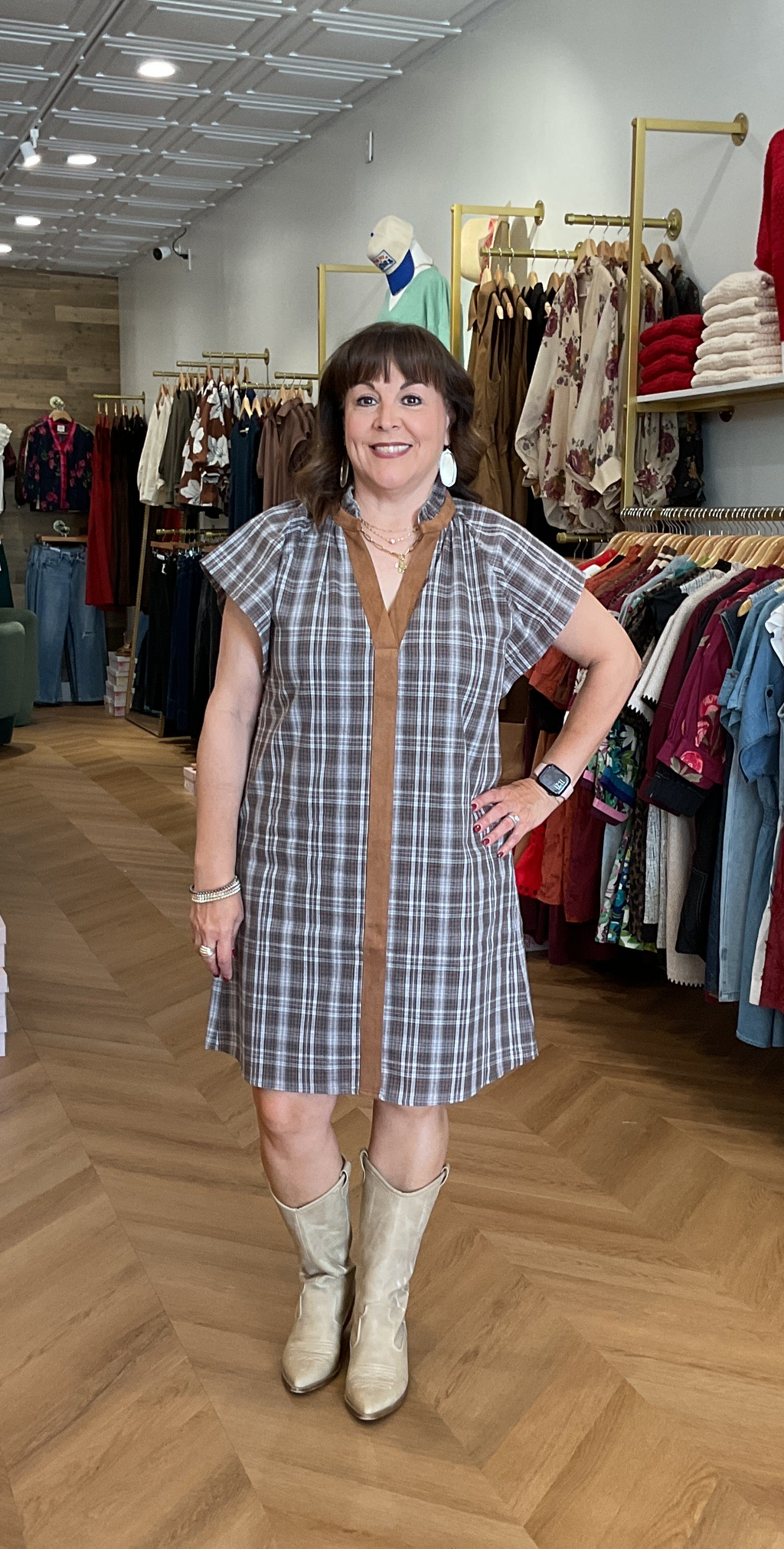 THML Plaid Dress w/ Suede Detail