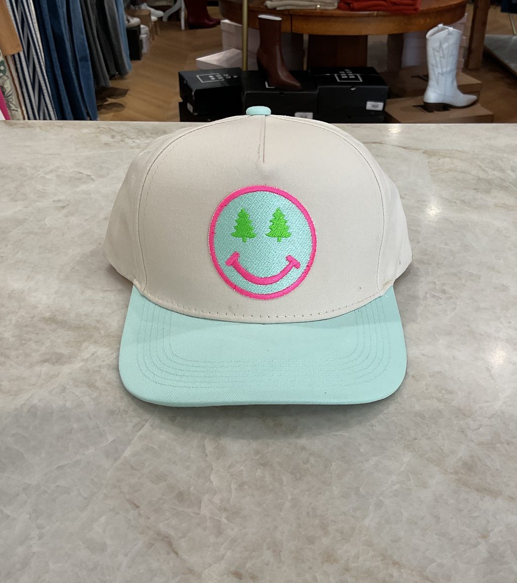 Trucker Hat- Smiley trees Mint Green