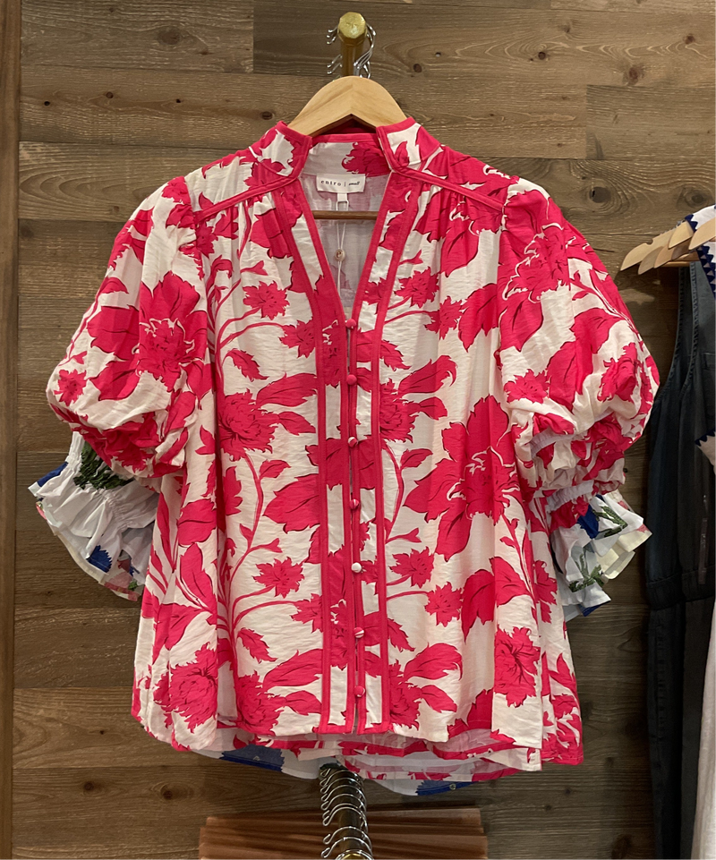 Pink floral Button Front Blouse