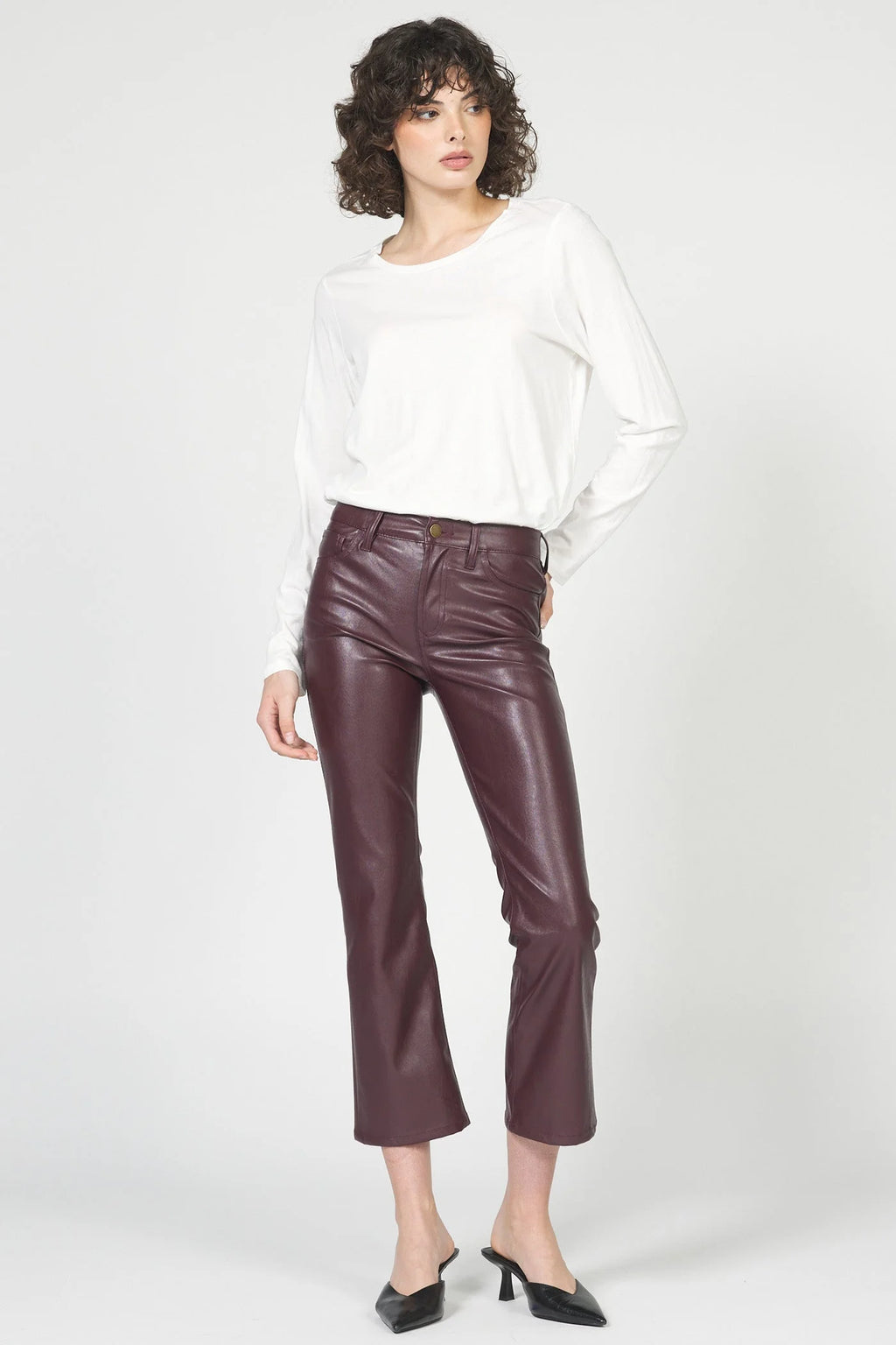 Dear John Jeanne Faux Leather Crop Flare WINE