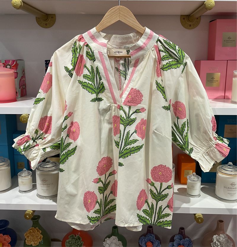Floral Poplin Notched Neck Blouse