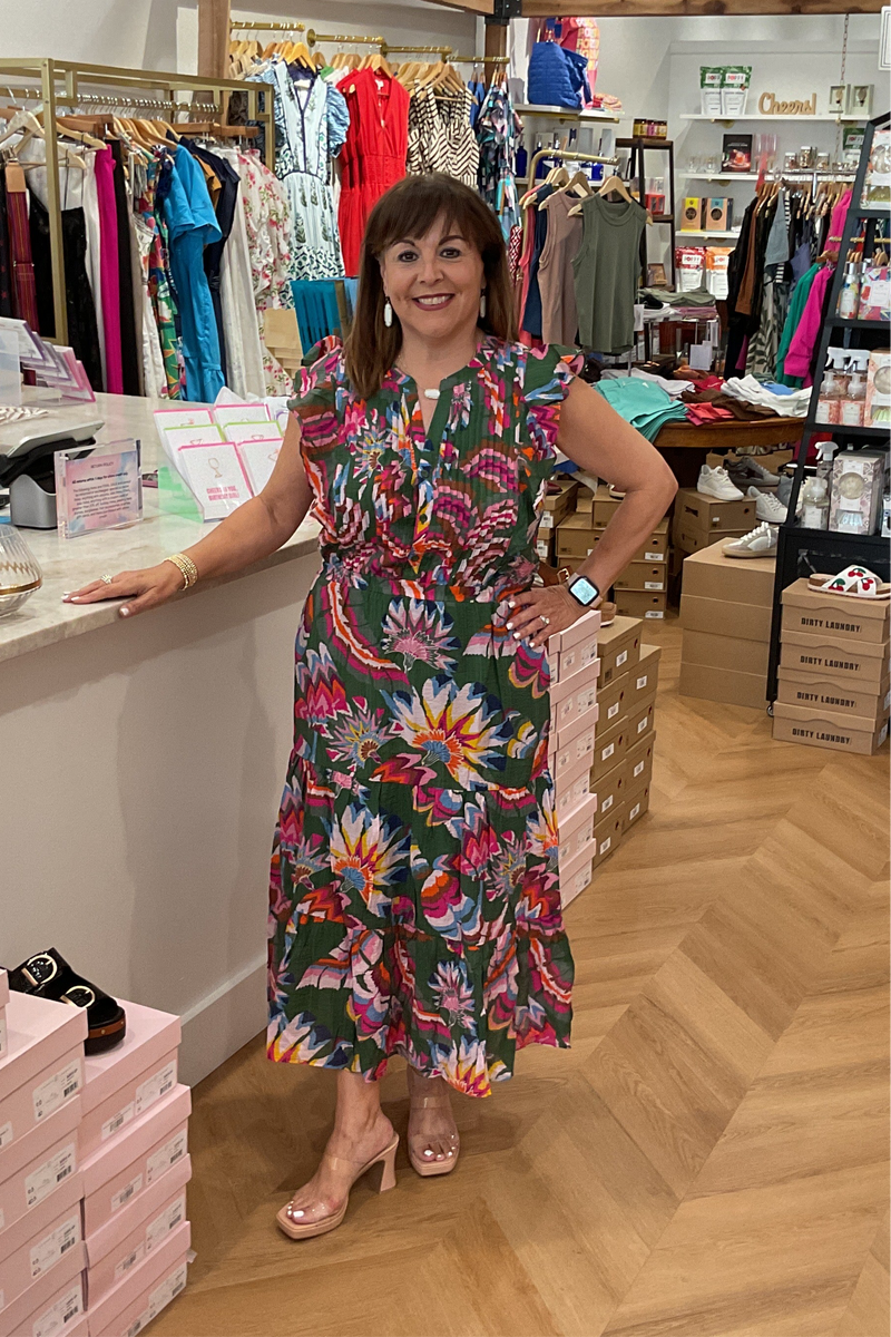 THML Green Floral Midi