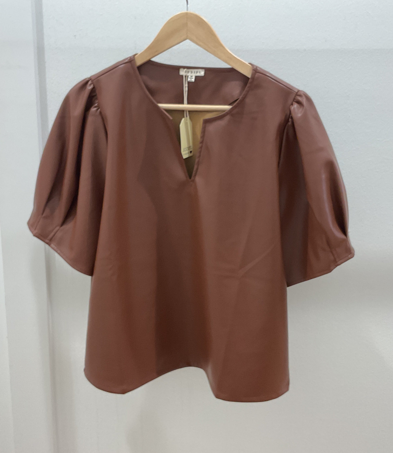 Caramel Faux Leather Blouse