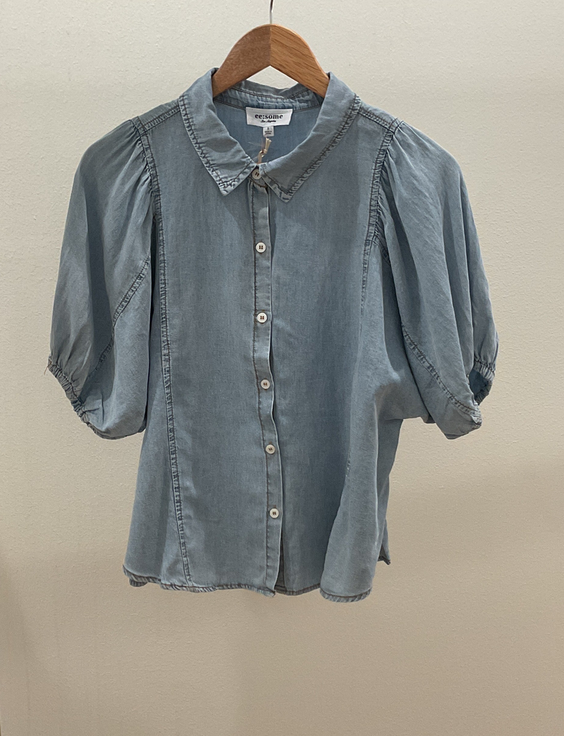 Chambray Short Sleeve Blouse