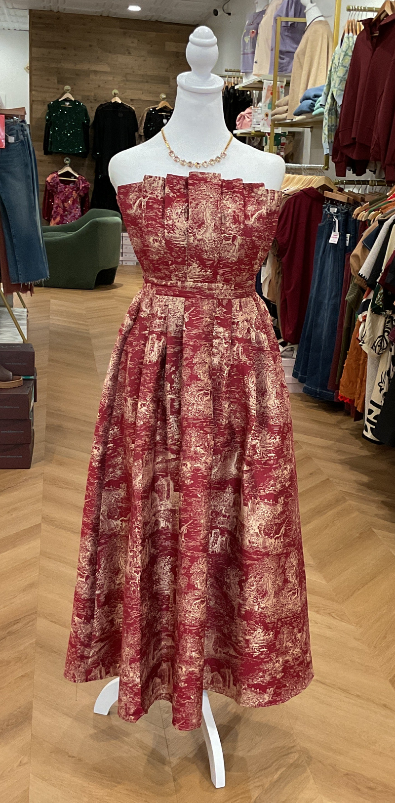 Cocktail Hour Strapless Midi Burgundy