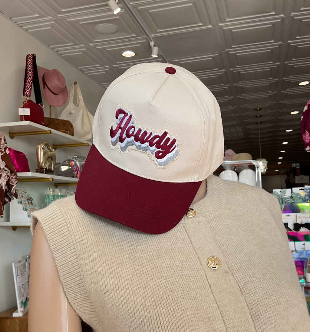 Trucker Hat- Burgundy Brim- Howdy