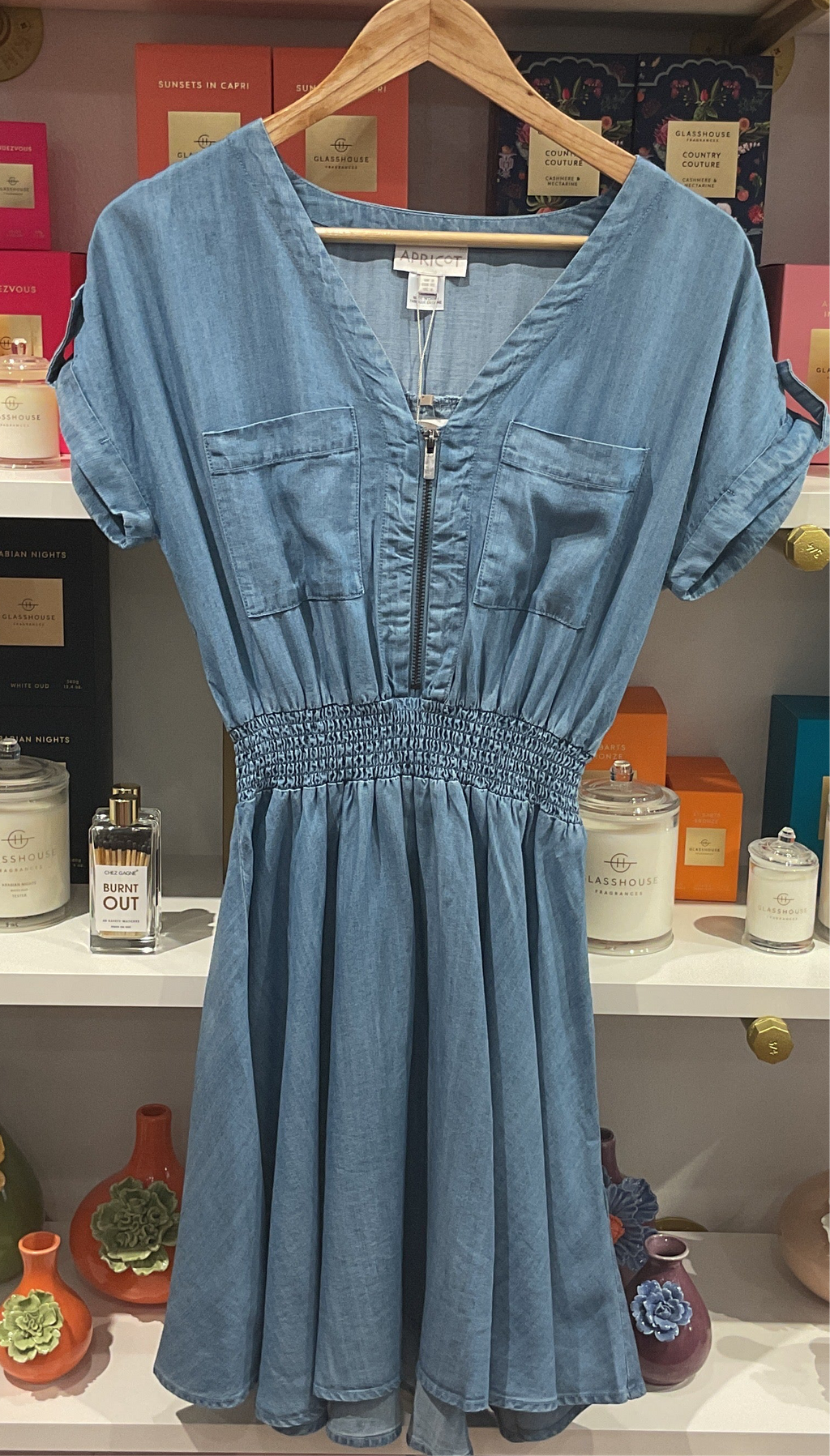 Apricot Zip front denim dress