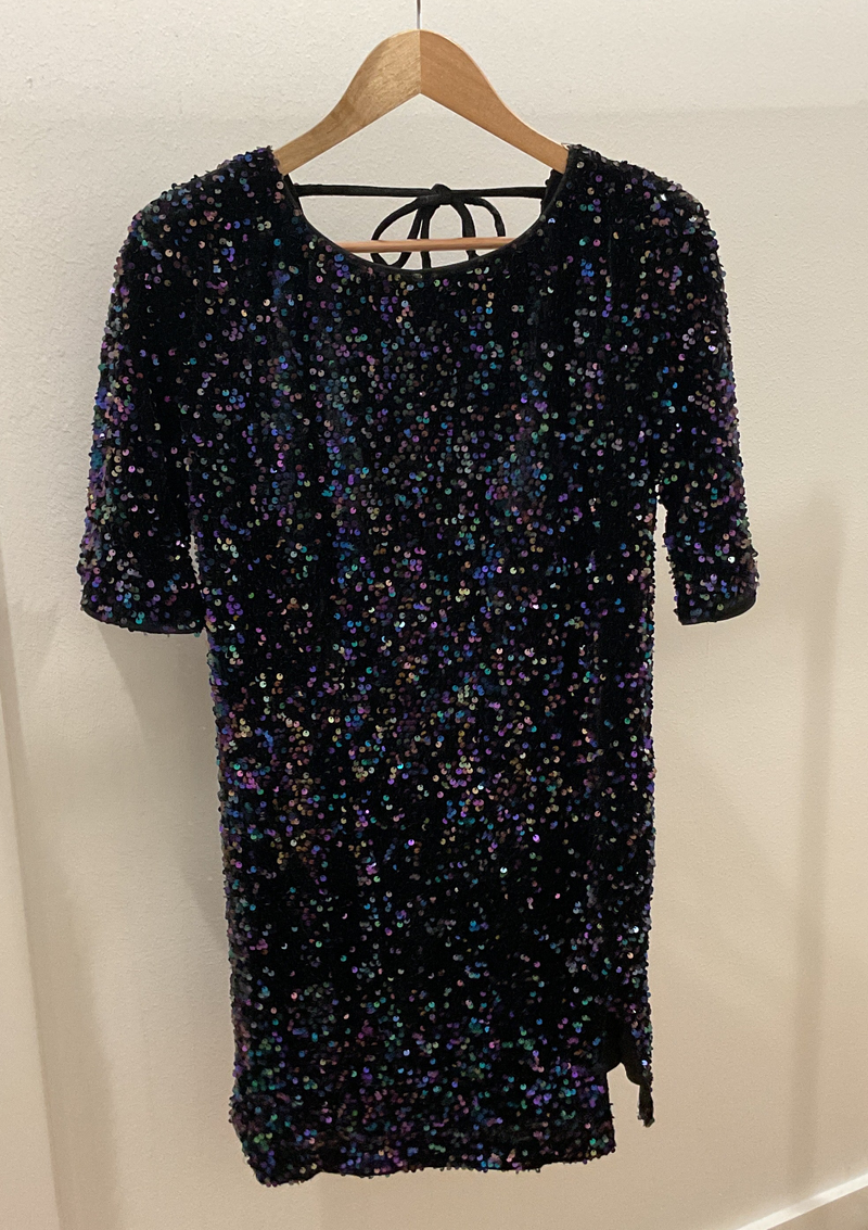 Backless Multicolor Sequin Velvet Mini Dress