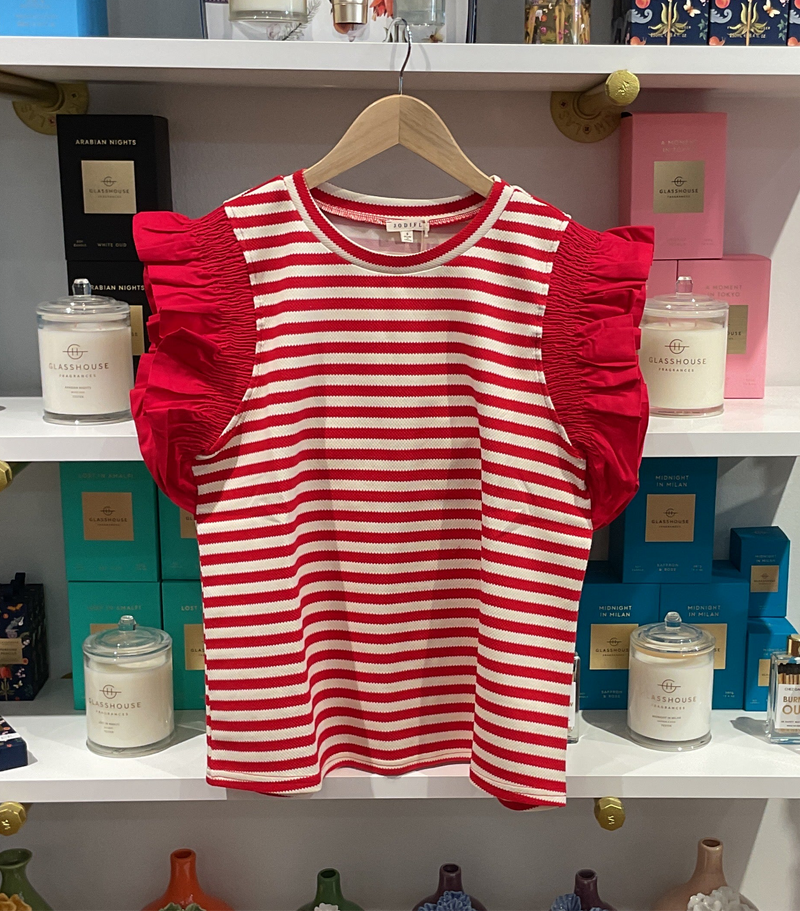 Red Stripe Flutter Sleeve top