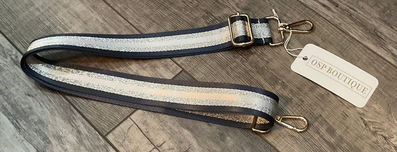 Navy Silver and White Stripe Purse Strap