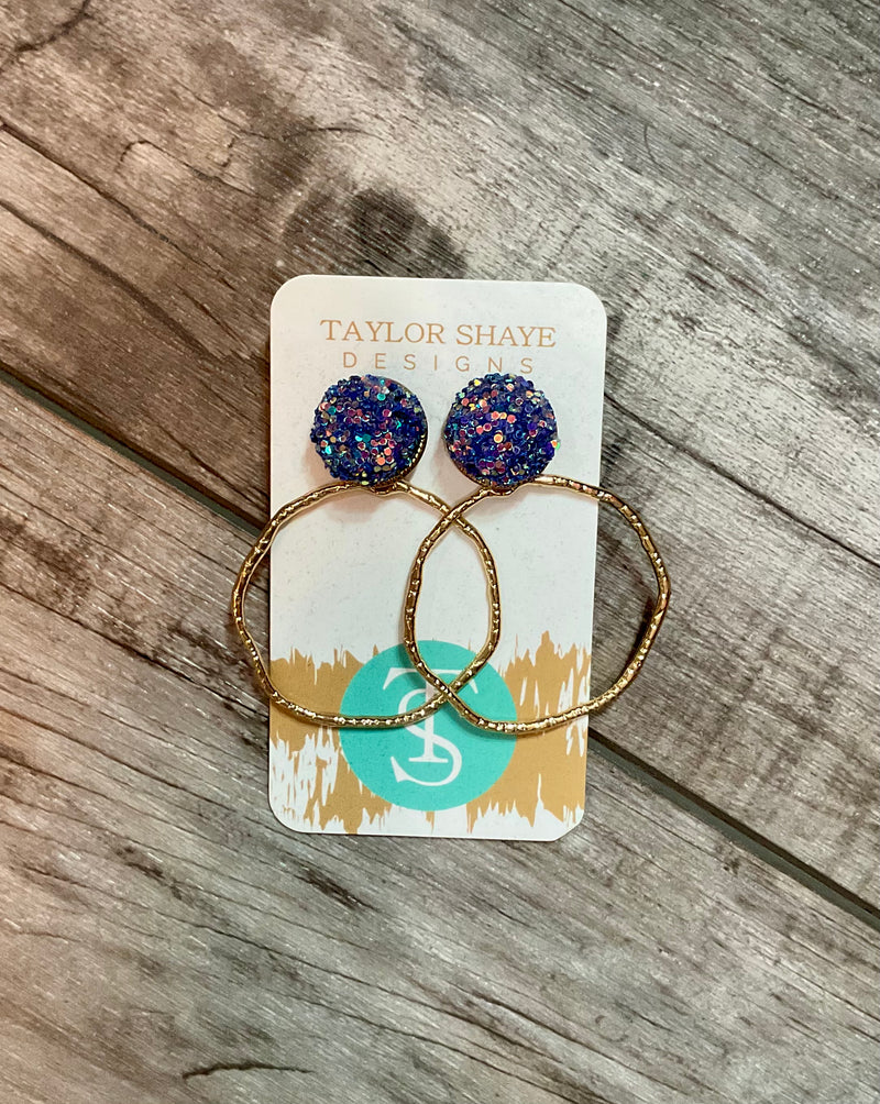 TS Spring Blue glitter top hoops