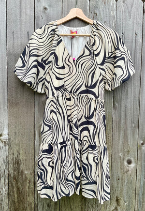 THML Puff sleeve neutral print dress