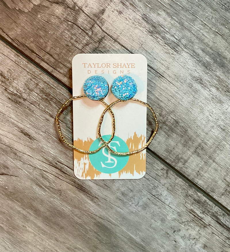 TS Sky blue glitter top hoops