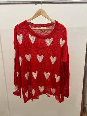 Red distressed heart long sleeve (FINAL SALE)