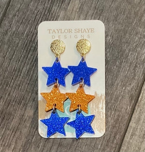 TS Orange/Blue Triple Star Earrings