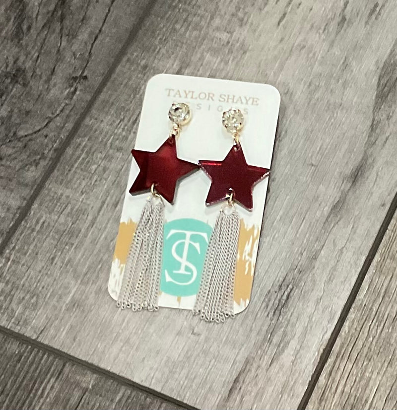 TS  Maroon Star Tassel Earrings