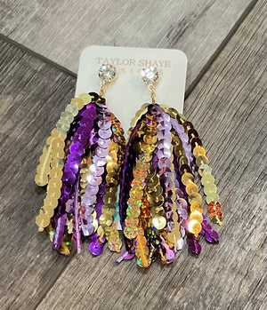 TS Purple and Gold Sequin Diamond Stud Earrings