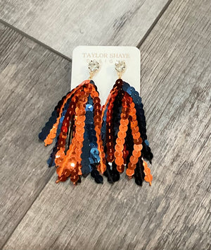 TS Orange and Navy Sequin Diamond Stud Earrings