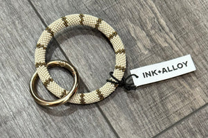 Ink + Alloy Chloe Stripe Beaded Key Ring neutral/gold