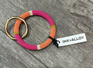 Ink + Alloy Chloe Stripe Beaded Key Ring Pink/orange