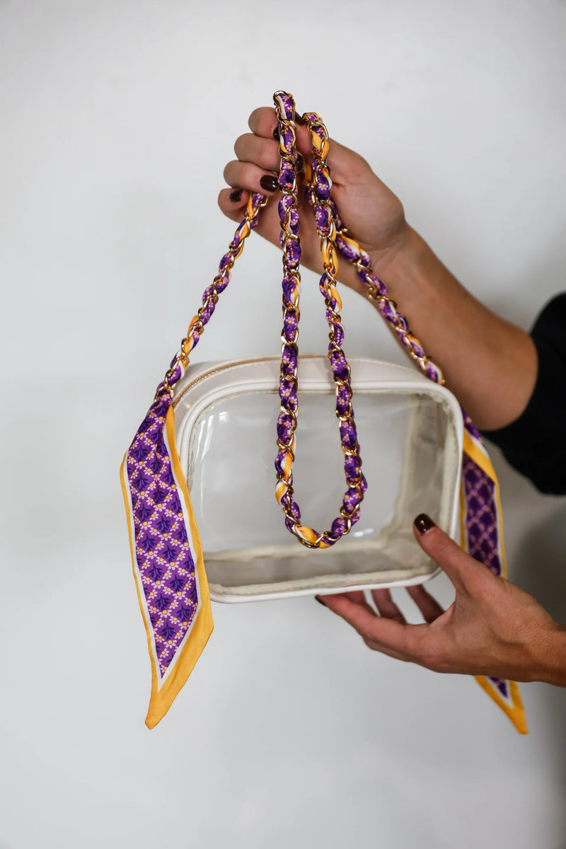 Victory Lap Woven Scarf Chain Purse/Phone Strap Purple & Yellow