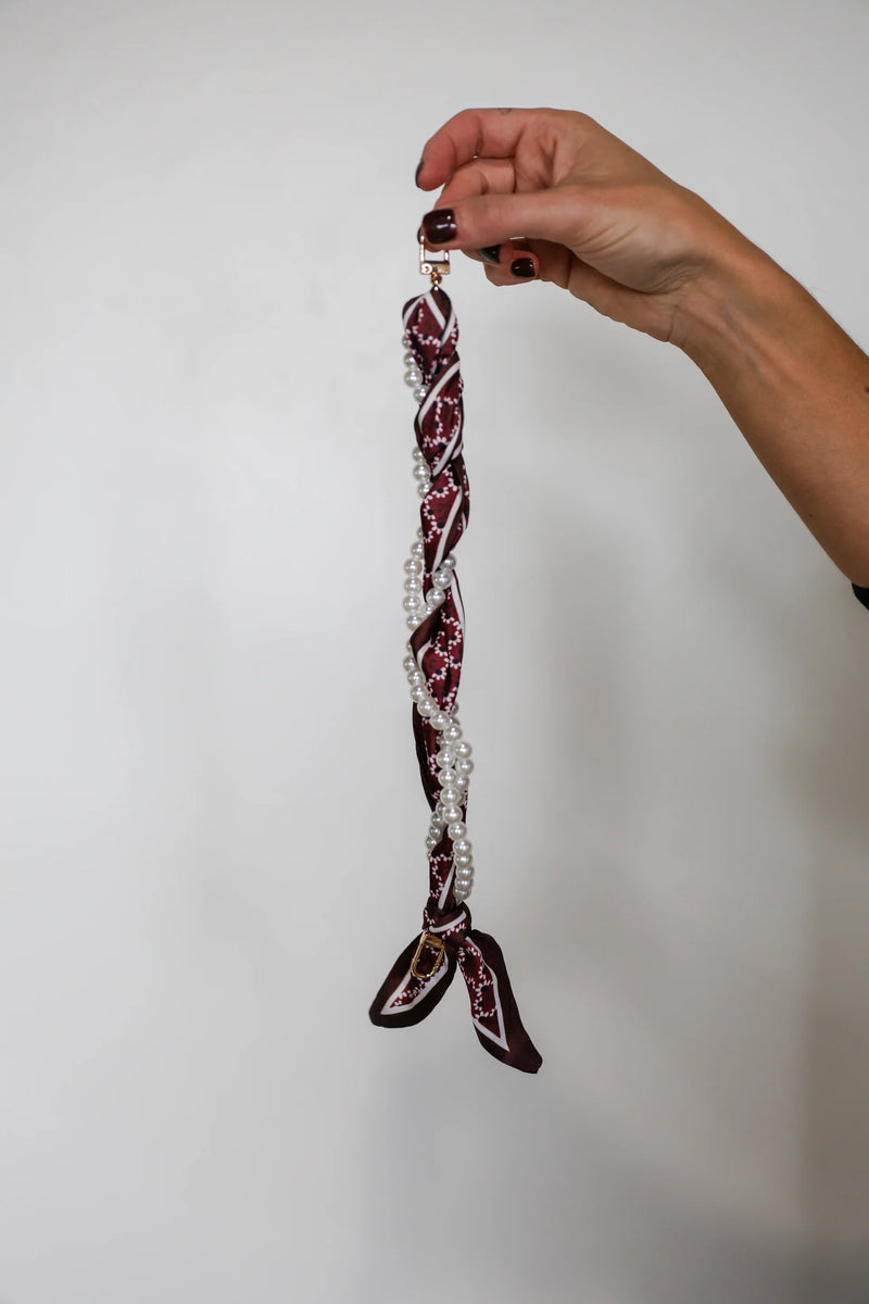 Victory Lap Woven Scarf Pearl Phone Strap/Wristlet - Maroon