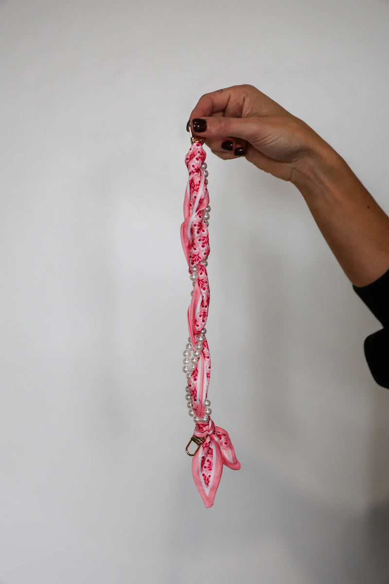 Victory Lap Woven Scarf Pearl Phone Strap/Wristlet - Pink