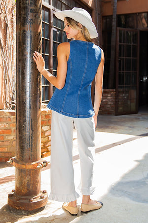 Large Gold Button Front Denim Vest