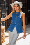 Large Gold Button Front Denim Vest
