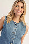Button Front Washed Denim Vest