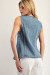 Button Front Washed Denim Vest