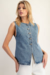 Button Front Washed Denim Vest