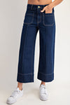 Contrast seam wide leg front pocket jeans