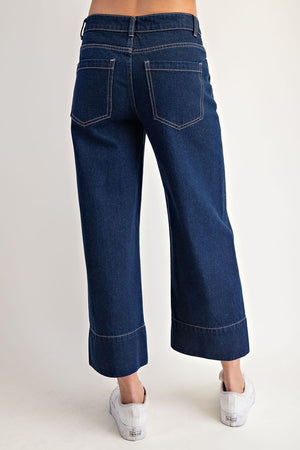 Contrast seam wide leg front pocket jeans