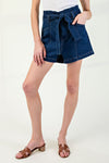 Denim High Waist Belted Shorts