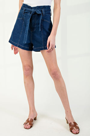 Denim High Waist Belted Shorts