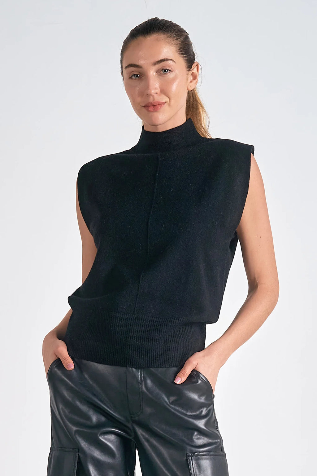 Elan Sleeveless Black Mock Neck