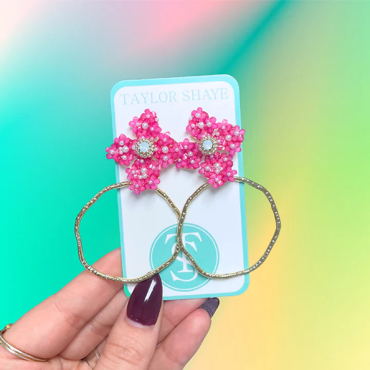 TS Jenna Hot Pink Flower Hoops