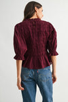 Burgundy Smocked Peplum Blouse