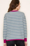 Color contrast rib crew neck pullover