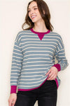 Color contrast rib crew neck pullover