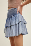 Tiered denim skort