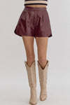 Wine metallic faux leather shorts