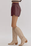 Wine metallic faux leather shorts