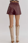 Wine metallic faux leather shorts