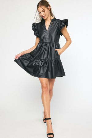 Faux leather flutter sleeve dress OhSewPeachy Faux leather flutter sleeve dress OhSewPeachy