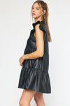 Faux leather flutter sleeve dress