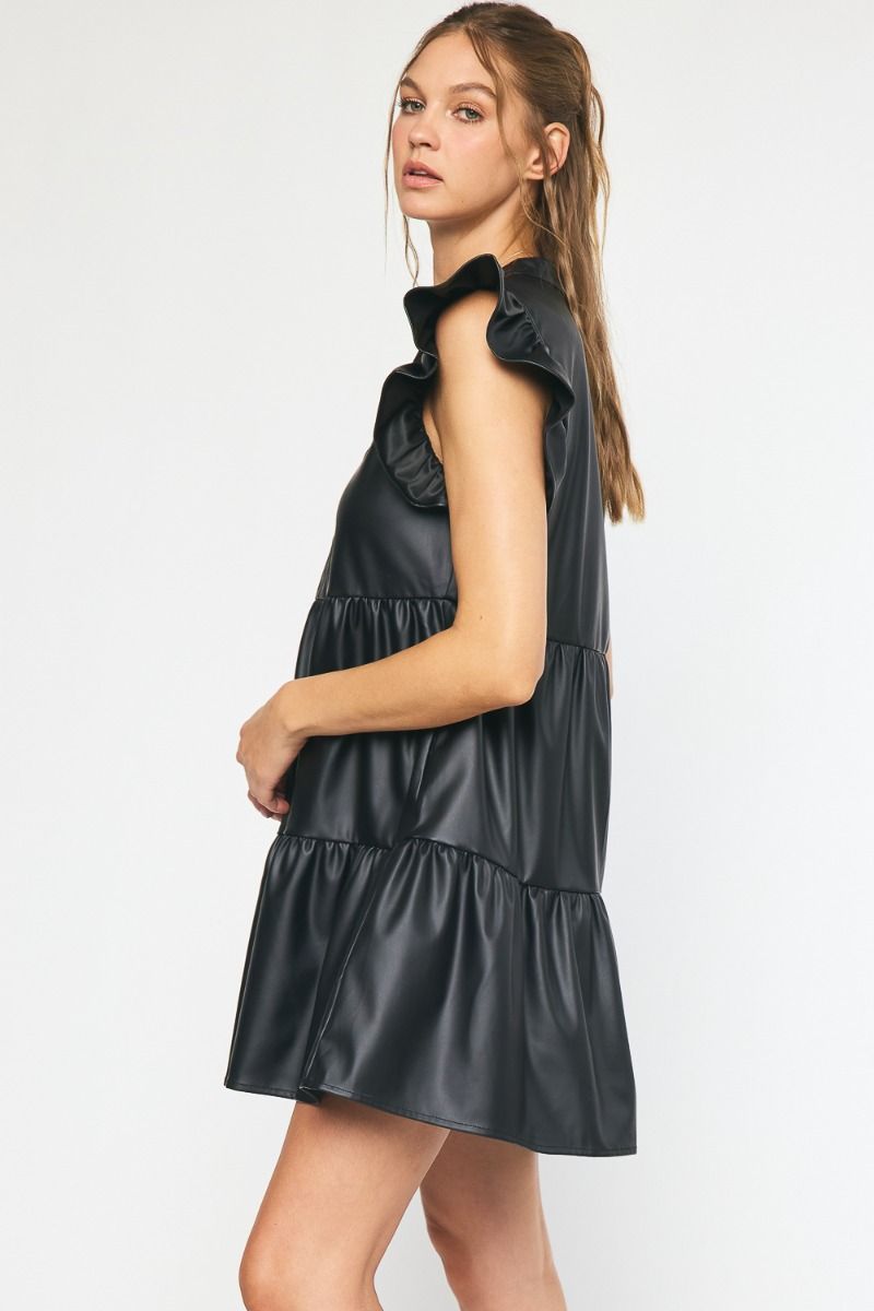 Faux leather flutter sleeve dress OhSewPeachy Faux leather flutter sleeve dress OhSewPeachy